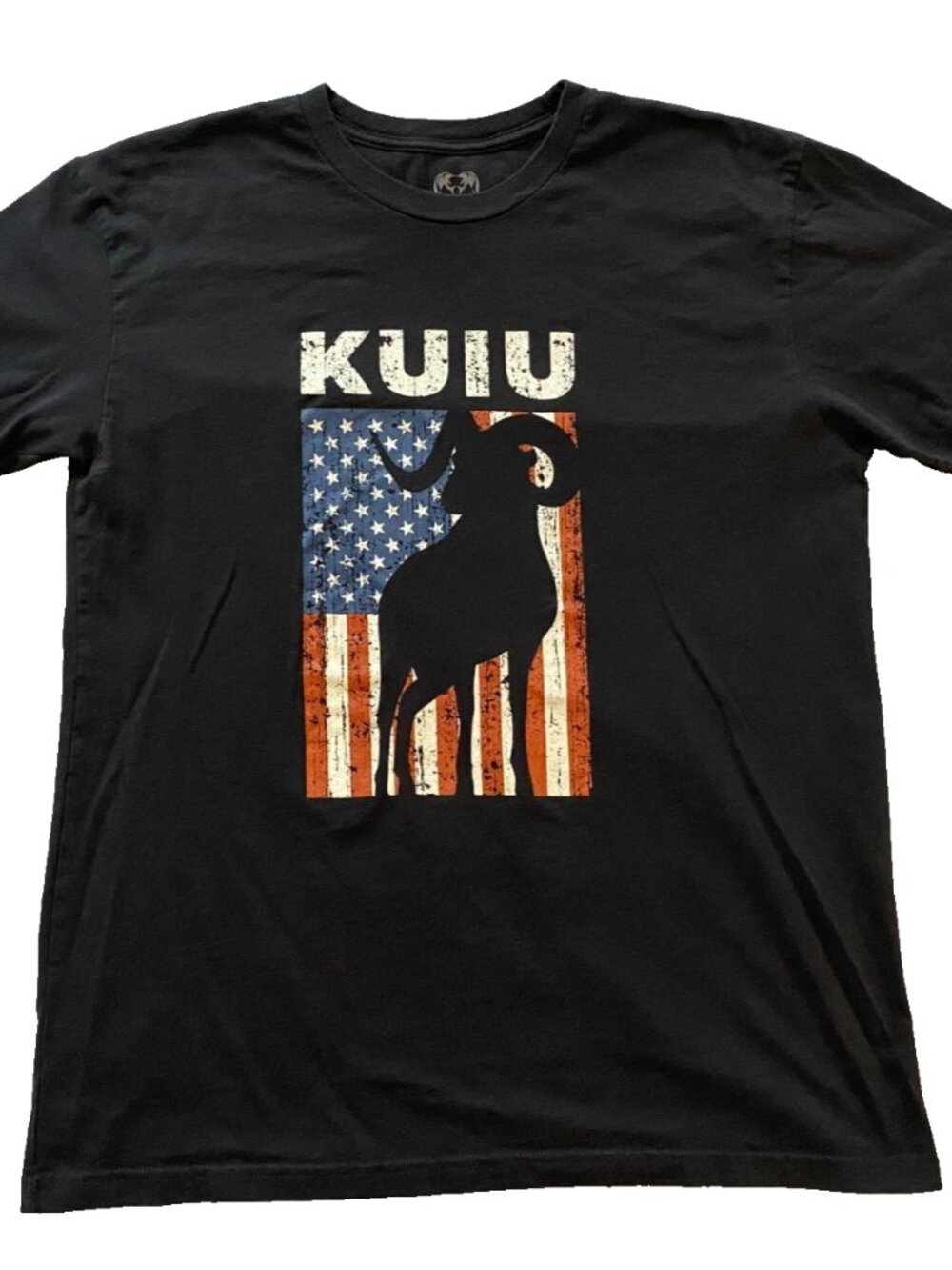 KUIU Men's Large Graphic Tee Black American Flag Ram Hunting T-Shirt